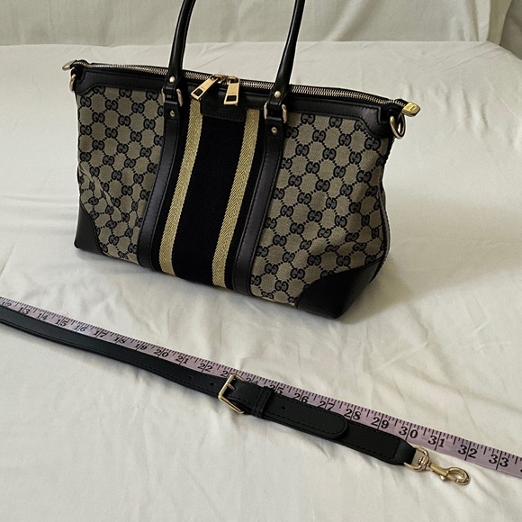 GUCCI Vintage GG Monogram Canvas Sherry Line Satchel Tote Blue - Picture 16 of 16